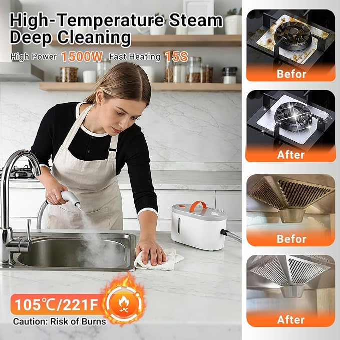 Steam Cleaner for Home,Portable Handheld Steamer for Cleaning With 15s Heat-Up, 750 Ml Water Tank,Comes With 9 Accessories To Clean Grease, Car Rims And Interiors, Tile Grout, Tiles, and Floors