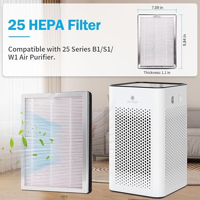 6 Pack MA-25 Filter Compatible with MED MA-25 Air Purifier S1/W1/B1, 3-in-1 Filtration System of MA25, H13 True HEPA and Activated Carbon Filter