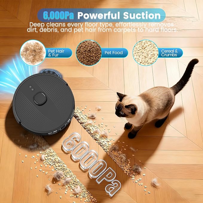 T20+ Robot Vacuum and Mop Combo Self‑Emptying with 6000Pa Suction, LiDAR Navigation, Home Mapping, 75‑Day Capacity, 180 Mins Runtime, APP&Voice&Remote, Robot Vacuum Cleaner for Hair, Floors, Carpets