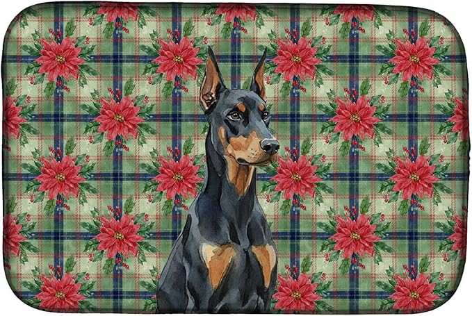 Caroline's Treasures Doberman Pinscher Christmas PoinsettIas Dish Drying Mat Absorbent Dish Drying Mat Pad for Kitchen Counter Dish Drainer Mat for Countertop, 14 x 21", Multicolor
