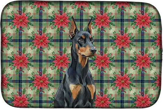 Caroline's Treasures Doberman Pinscher Christmas PoinsettIas Dish Drying Mat Absorbent Dish Drying Mat Pad for Kitchen Counter Dish Drainer Mat for Countertop, 14 x 21", Multicolor