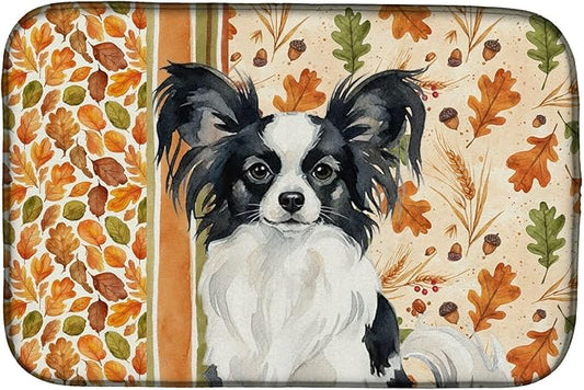 Caroline's Treasures Black and White Papillon Heirloom Fall Dish Drying Mat Absorbent Dish Drying Mat Pad for Kitchen Counter Dish Drainer Mat for Countertop, 14 x 21", Multicolor