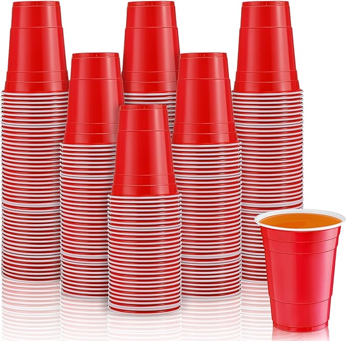 Lounsweer 100 Pcs 16 oz Disposable Party Cups Plastic Heavy Duty Drinking Water Cups for Birthday Baby Shower Wedding BBQ Picnic Party Supplies(Red)