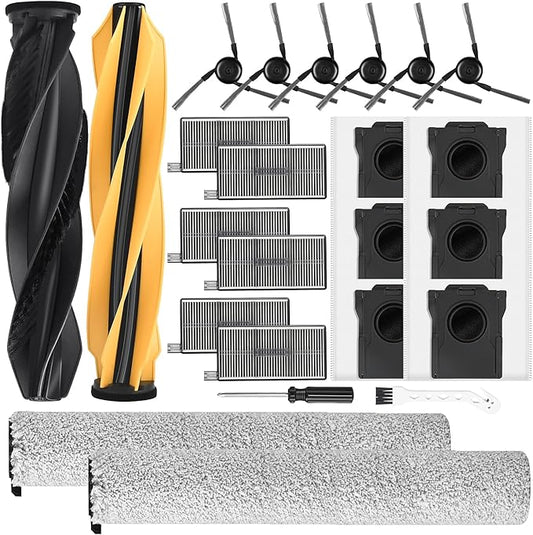 23 Pack Replacement Parts for DREAME Aqua10 Ultra Roller Robot Vacuum, 2 Roller Mops, 1 Detangling DuoBrush, 6 Vacuum Bags, 6 HEPA Filters, 6 Side Brushes, 1 Cleaning Brush, 1 Screwdriver