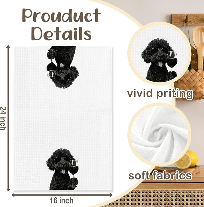 Funny Poodle Kitchen Towels Set of 2, Dog Kitchen Bar Accessories, Dog Chef Gifts for Women Decorative Hand Towels for Kitchen Decor, Poodle Lovers Dish Tea Towel, 16x24 Inch