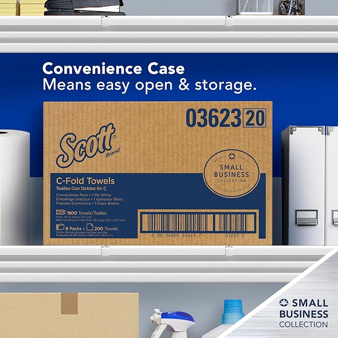 Scott Professional Scott® C-Fold Folded Paper Towels, Bulk (03623), with Absorbency Pockets™, White, (200 Sheets/Pack, 9 Packs/Case, 1,800 Sheets/Case)