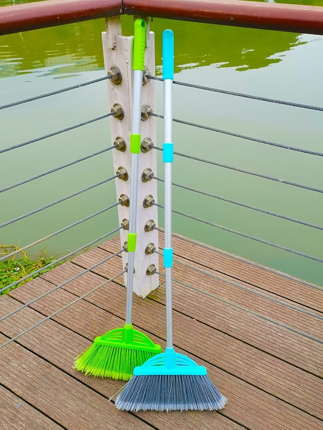 Three-Section Telescopic Aluminum Alloy Rod Long-Handled Broom for Housekeeping Garden Camping Outdoor&Indoor, 3 CPS Green