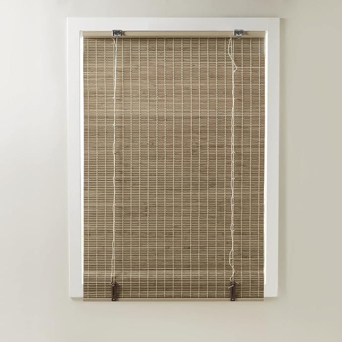 Madison Park Eastfield 100% Bamboo Cordless Roman Shades-Woven Wooden Privacy Panel, Light Filtering Easy Installation Window Blind Treatment, Bedroom, Living Room Decor, 27" W x 64" L, Natural Ash
