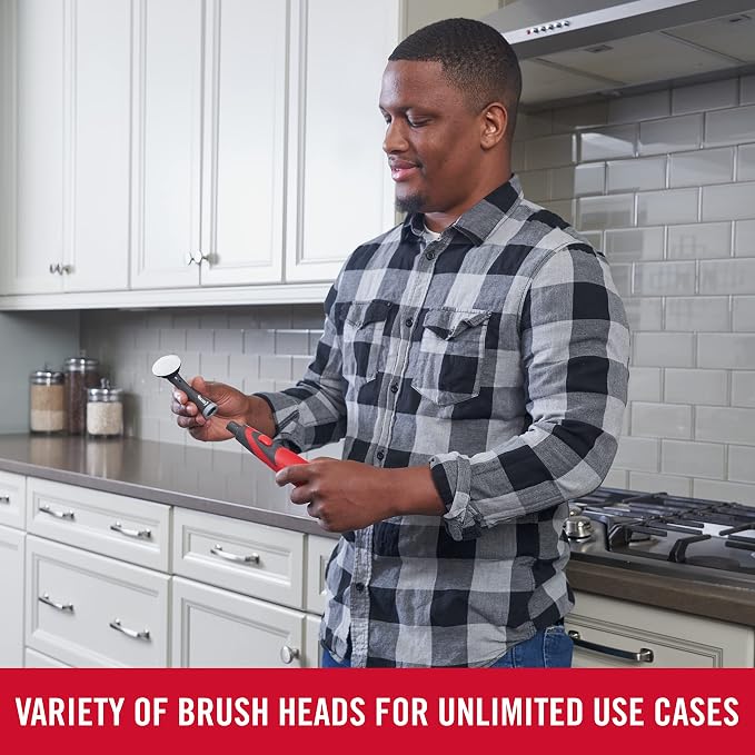 Rubbermaid Reveal Cordless Battery Power Scrubber Home Kit, 18 Pieces, Red & Cleaning Power Electric Scrub Brush Microfiber Refill Kit, 2 Pieces, Red/Gray