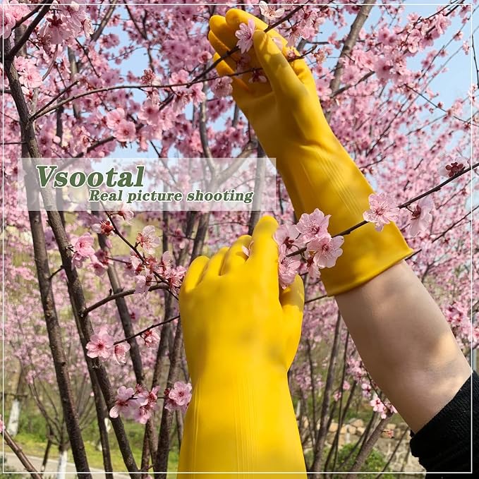 8 Pairs Reusable Household Cleaning Gloves, Rubber Kitchen Dishwashing Gloves,Extra Thickness, Long Sleeves, for Washing Dishes, Pet Care(Large, Yellow)