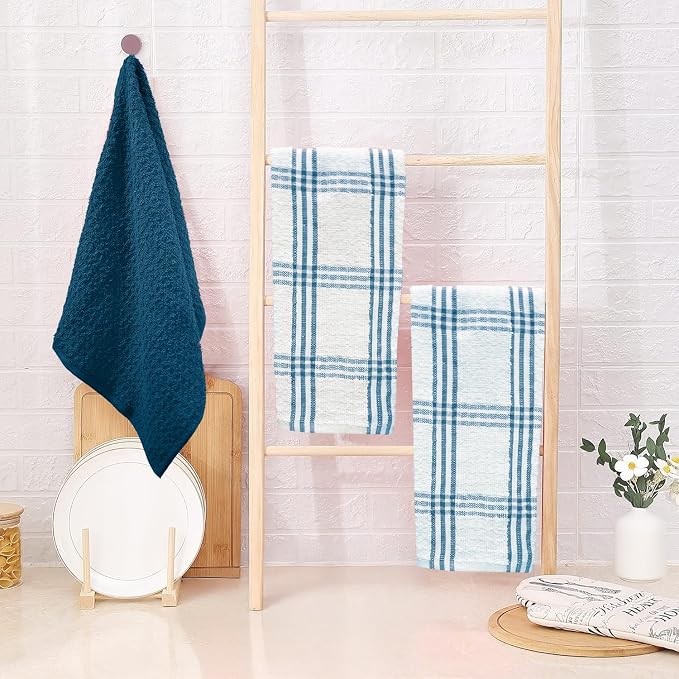DAN RIVER Premium Blue Opal Kitchen Towels - [Pack of 6] 100% Cotton (16x 26 Inches) -Super Soft, Highly Absorbent Hand Towels, Quick Dry, Dish Towels, Tea and Bar Towels Set