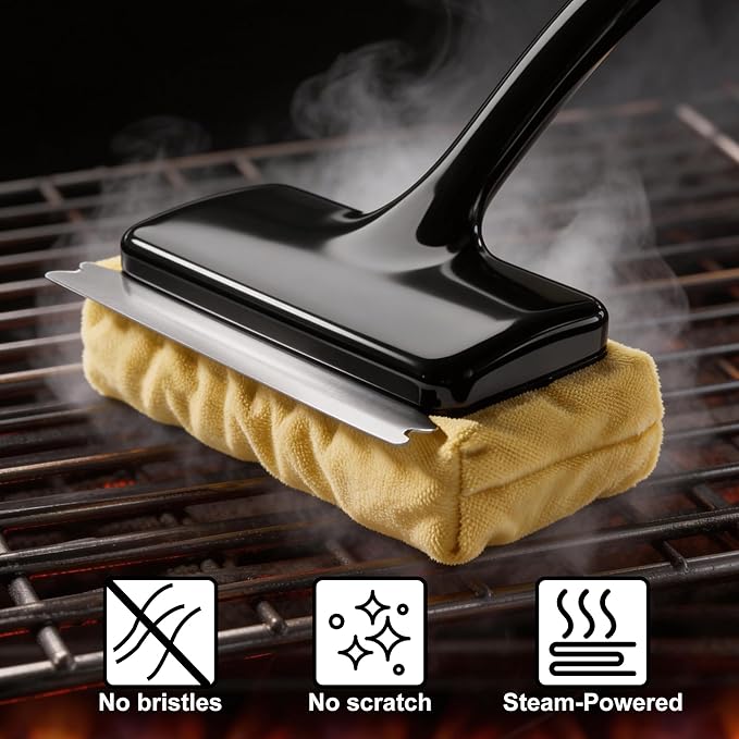 2-Pack Replacement Heads for Bristle Free Grill Brush, Heavy Duty Scouring Pads & Sponge Refills for Safe BBQ Steam Cleaner, Non-Metal Grate Scrubbers