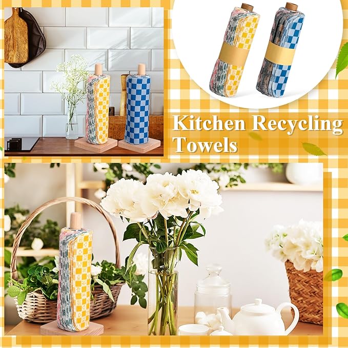 Redbaker 50 Pcs Reusable Paper Towels Paperless Reusable Cotton Cloths Toilet Absorbent Washable Paper Towels with Roll Kitchen Dishcloth for Kitchen Paperless Dishcloths(Trendy)