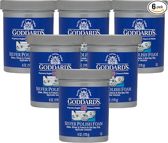 Goddard's Silver Polish Foam, Jewelry Cleaner for Antiques, Accessories, Ornaments, Silverware Protection, Tarnish Remover for Sterling Silver Jewelry, Sponge Applicator, 6 oz (6 pack)