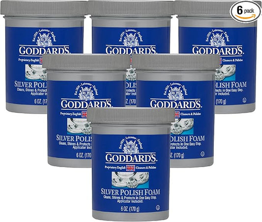 Goddard's Silver Polish Foam, Jewelry Cleaner for Antiques, Accessories, Ornaments, Silverware Protection, Tarnish Remover for Sterling Silver Jewelry, Sponge Applicator, 6 oz (6 pack)
