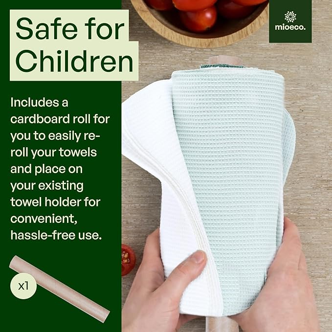 mioeco 24 Pack Multicolored Reusable Paper Towels - Nature Friendly - Organic Cotton Alternative - Thick, Strong, Paperless Kitchen Dish Cloths - Reusable Napkins - Dish Towels - Cloth Napkin