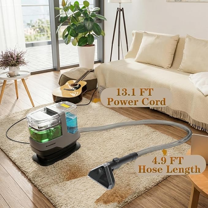 Couch & Upholstery Cleaner Machine, Portable Carpet Shampooer Machine with 17KPa Powerful Suction, Dual Brush Heads for Deep Cleaning Car Seat, Rug, Furniture, Stairs, Sofa, Spot & Pet Mess, Black