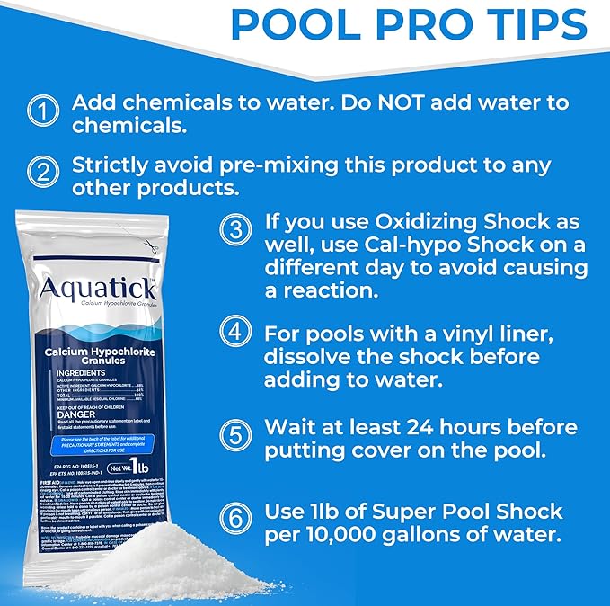 Pro-Grade Chlorine Pool Shock, 68% Cal-Hypo Granular Sanitizer, Prevents Bacteria & Algae, Restores Crystal Clear Water - Shock Treatment, Swimming Pool Chemical - 24 X 1lb
