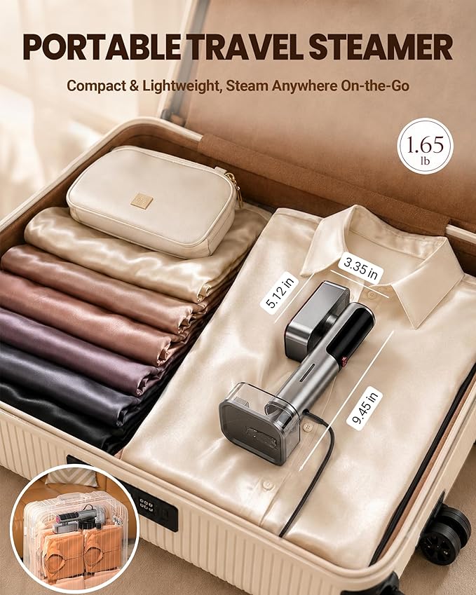 Travel Steamer for Clothes, 100-240V Dual Voltage Portable Steamer & Iron 2-in-1, 1200W Powerful Steam with 10s Fast Heat-Up, 6 Modes LED Display, 220ml Removable Tank for Europe & Worldwide Travel