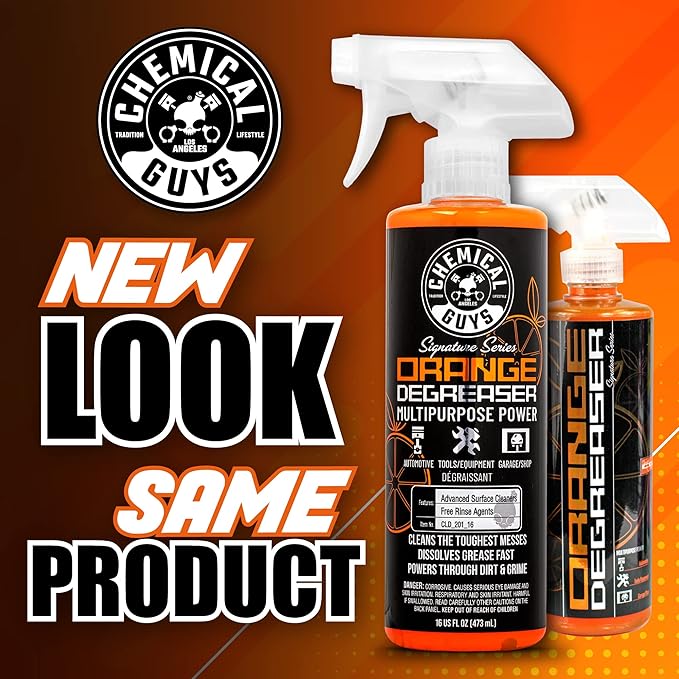 Chemical Guys CLD_203_16 Signature Series Wheel Cleaner,Blue, 16 oz with Signature Series Orange Degreaser, 16 oz with CLD_202_16 Signature Series Glass Cleaner,16 fl.oz