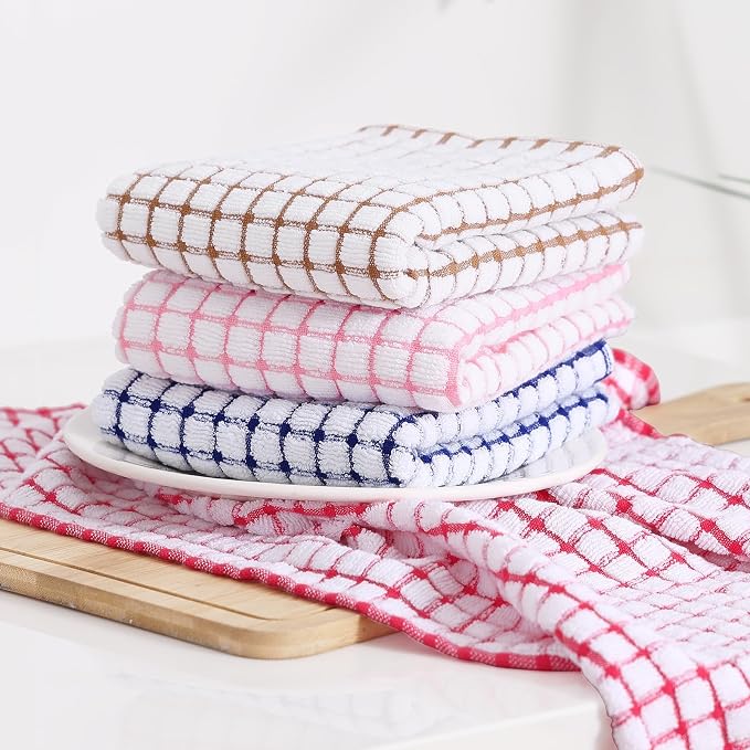 Kitinjoy Cotton 24 Pack Terry Kitchen Towels, 16 x 25 Inches Super Soft and Absorbent Dish Towels, Quick Drying Hand Towels for Kitchen Drying, Mix Colour