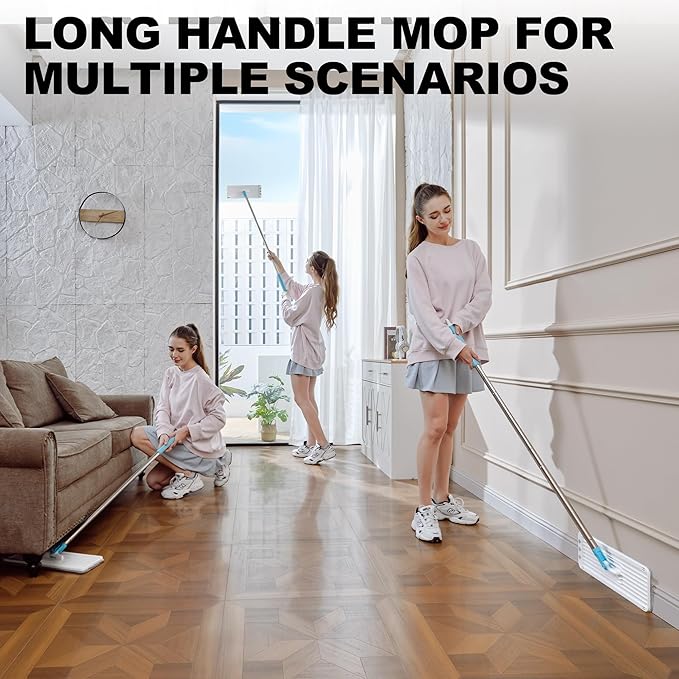 Mop and Bucket Set, Mops for Floor Cleaning Turquoise-Cyan, 60" Long Handle Wall Mop, Squeeze Flat Mop and Bucket System, Dry & Wet Dust Mop for Household Cleaning with 2 Microfiber Mops