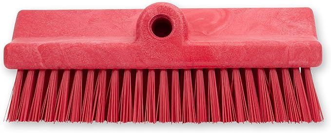 SPARTA 40423EC05 Plastic Floor Scrub Brush, Wall Brush, Equipment Brush With Nonabsorbent Bristles For Industrial Kitchens, Hospitals, Commercial Cleaning, 10 Inches, Red