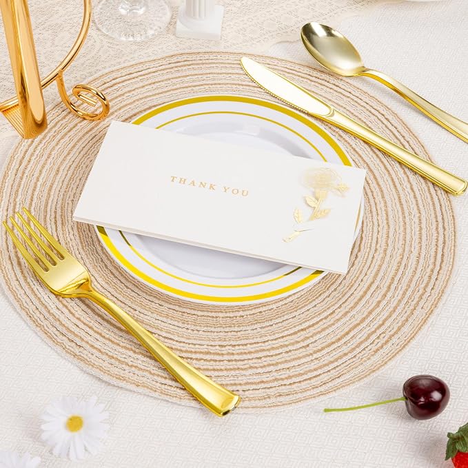 BESTSTAR 7 Inch White with Gold Rim Plastic Plates,100PCS Disposable Dessert/Appetizer/Small Cake Plates,Heavy Duty Plate Ideal for Wedding and Birthday
