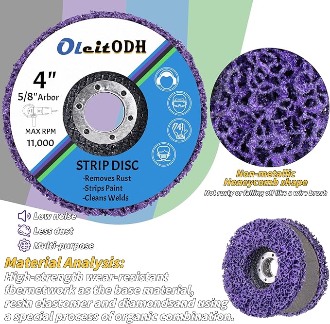 20 Pcs 4" x 5/8" Strip Discs Bulk, Paint Stripping and Rust Removal Wheels for Angle Grinders, Abrasive Grinding Discs for Metal, Wood, and Fiberglass, Blue+ Purple+ Green+ Black