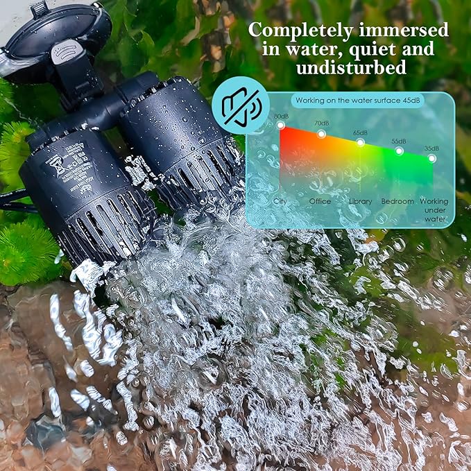 AQQA Aquarium Wave Maker,8W/12W/20W/25W Suction Cup Fish Tank Double Powerhead Pump，110V/60Hz Ultra Quiet Submersible Circulation Pump,360°+180°Adjustable For Freshwater Saltwater (20W 4227GPH)