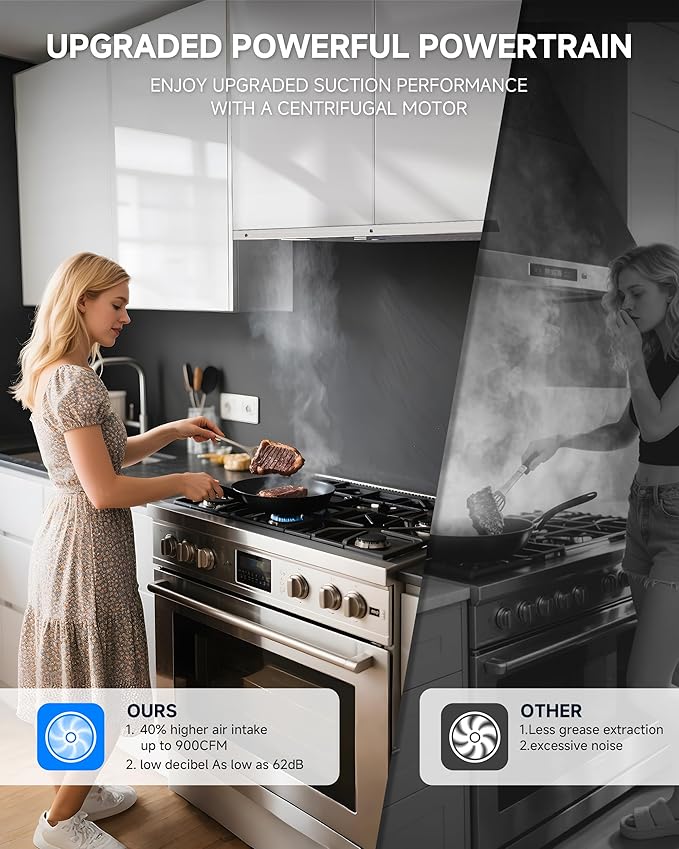 AMZCHEF Range Hood Insert 30 Inch, 900CFM Stainless Steel Kitchen Vent Hood 3 Speed Exhaust Fan Touch/Remote/Gesture Control LED lights Time Setting Dishwasher-Safe Baffle Filters