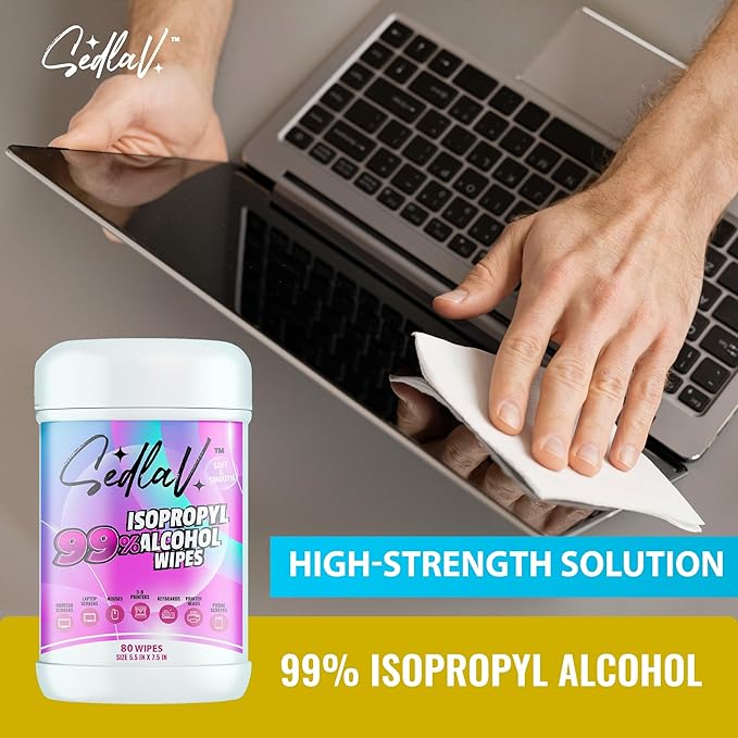 SEDLAV 99% Isopropyl Alcohol Wipes Rubbing Alcohol 99 Percent Wipes Alcohol Wipes for Tech Use (80 Count Pack of 2)