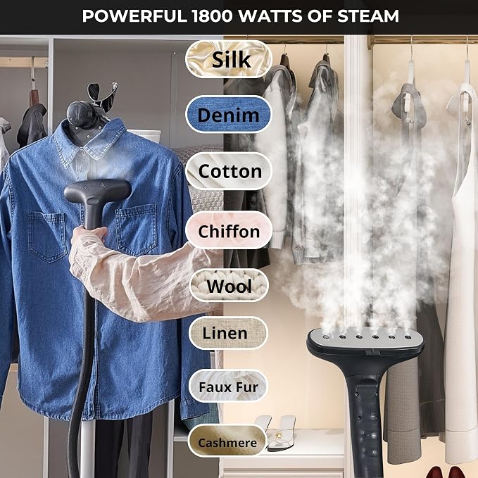 True & Tidy® Pro Heavy-Duty Commercial Full Size Garment Steamer for Clothes with 3 Steam Settings, Extra Large 3L (101 oz) Water Tank, 1800 watts, 90+min of Steam