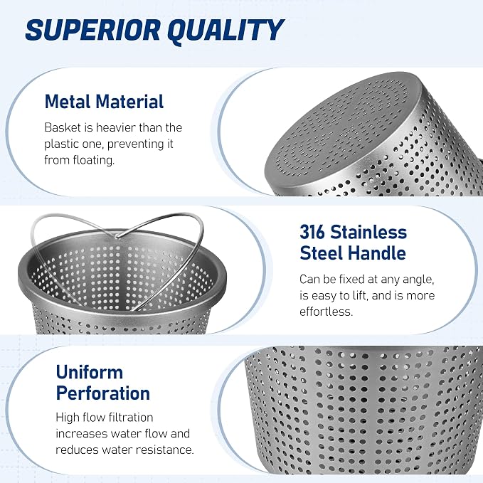 Aluminum Inground Pool Skimmer Basket for Pentair U-3 and Hayward SP1070 Skimmer Basket - 8 Inch Metal Pool Basket Replace SPX1070E 08650-0007 B-9 Filter Basket