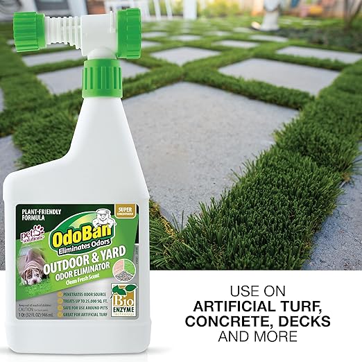 OdoBan Outdoor and Yard Odor Eliminator, Plant-Friendly Formula, Made in the USA, Clean Fresh Scent, 32 Fluid Ounce Bottle with Hose End Sprayer, 6-Pack