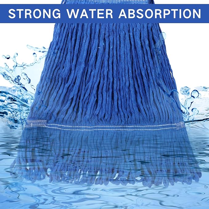 Roshtia 16 Pack Mop Head Replacement Large Heavy Duty Mop Head Commercial Replacement Looped End Cotton String Industrial Washable Mophead Refills for Commercial Industrial Home Cleaning(Blue, Yellow)