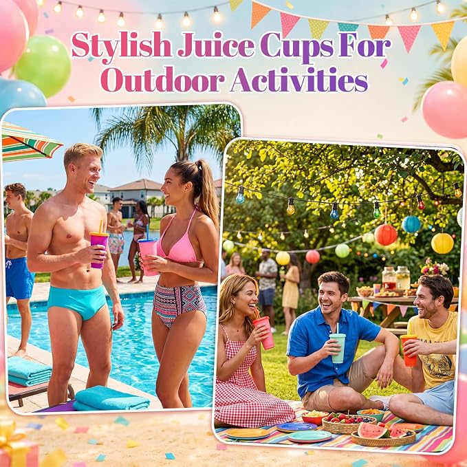 Honeydak 30 Pack Tumbler with Straw and Lid Bulk Cups for Gifts Water Bottle Iced Coffee Travel Mug Cup Reusable Plastic Tumblers for Party Birthdays 24-27 oz (Pastel and Bright Color)
