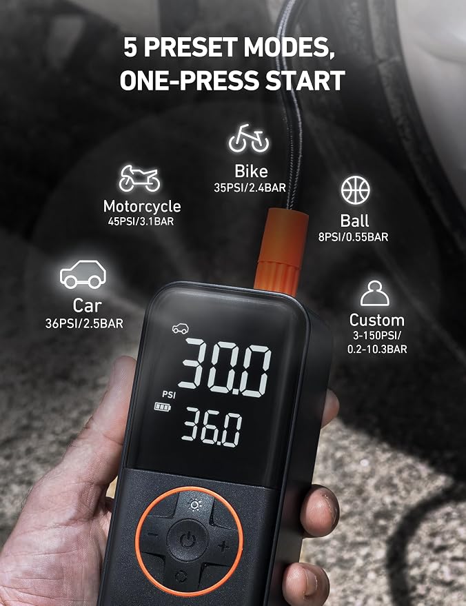 AstroAI L4 Cordless Tire Inflator Portable Air Compressor, 150PSI Portable Air Pump for Car Tires, Battery Electric Tire Pump with Pressure Gauge, Ultra-Fast Inflation for Cars,Motorcycles,Bikes,Balls