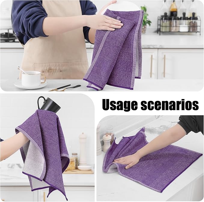 Homaxy Premium Kitchen Towels(18”x 28”, 3 Pack), Large Cotton Kitchen Hand Towels, Flat and Terry Dish Towels, 380 GSM Highly Absorbent Tea Towel Set with Hanging Loop, Purple
