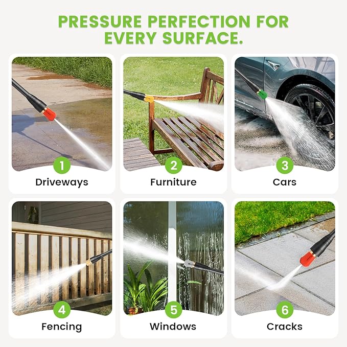 Electric Pressure Washer 5000PSI Adjustable Max 4.0GPM with 33FT Flexible Extension Hose, 4 Nozzles, Foam Cannon, Power Washer Powered for Cars, Patios, Driveways, Green
