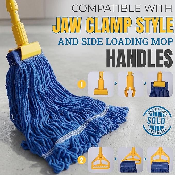 KLEEN HANDLER Blended Loop End Heavy Duty Mop Head Replacement, Wet Mop Refills for Industrial and Commercial Use, Dark Blue, 32 Oz (24-Pack)