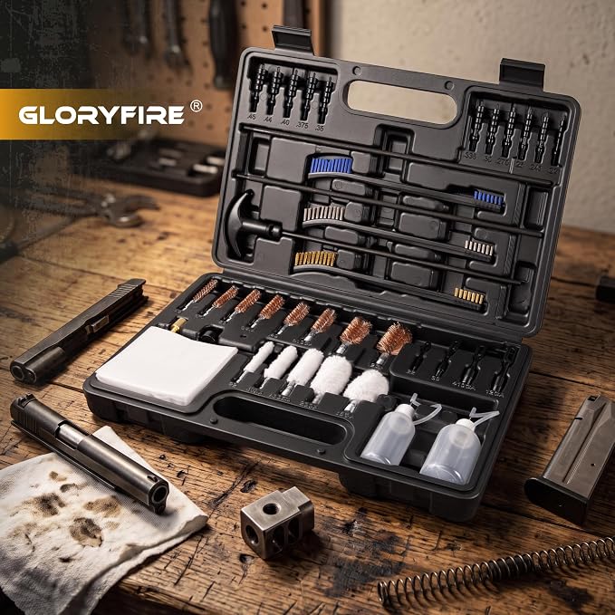 GLORYFIRE Gun Cleaning Kit Universal for Guns, Gun Brushes for Pistol, Handgun, Shotgun, Elite Brass Rods and Wire Rope, Hunting Gear Gun Accessories for Men