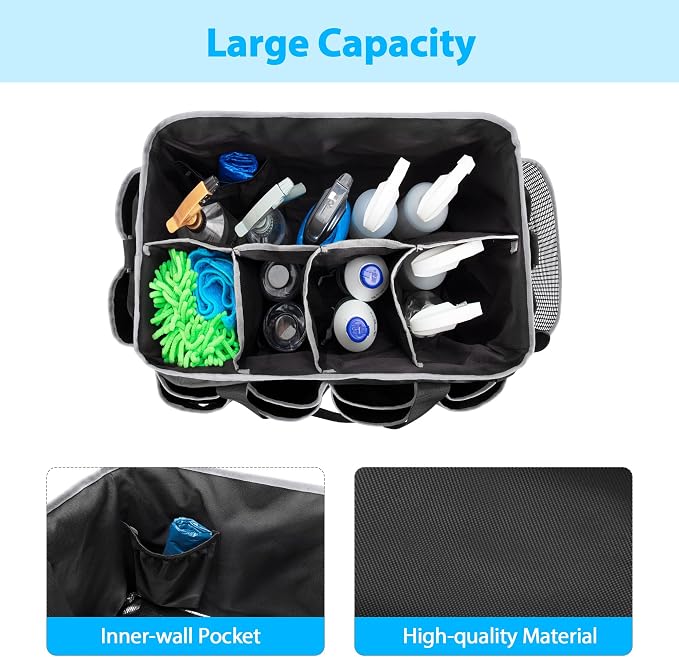 HODRANT Extra-large Wearable Cleaning Caddy & Large Cleaning Apron, Cleaning Organizer Bag with Pad, Handle & House Cleaning Apron with Dual Shoulder Straps For Cleaning Tools Storage, Gray Edge