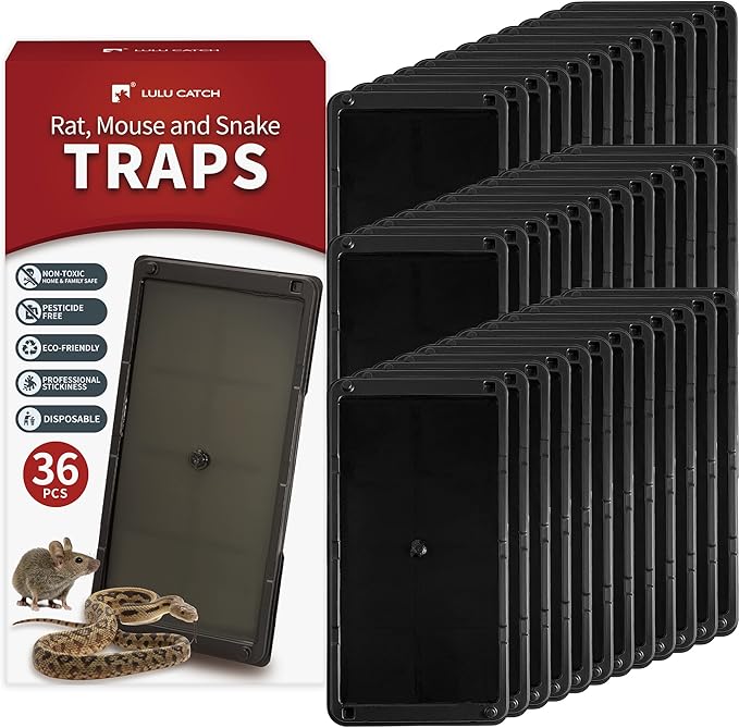 LULUCATCH Mouse Glue Traps 36 Pack, Larger & Heavier Plastic Sticky Glue Traps with Extra-Strong Adhesive for Mice, Rats, Sticky Mouse Trap for Indoor Use, Easy to Set
