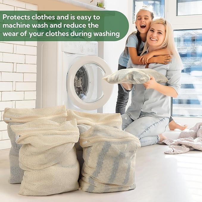 20-Piece Large Cotton Mesh Laundry Bags Set with Zipper, Delicates Wash Bags for Bras, Underwear, Socks, Shoe Wash Bag, Breathable Garment Bag for Washing Machine & Storage, Laundry Room Organization