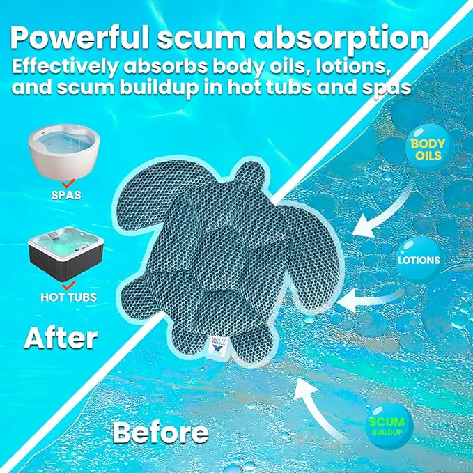 Hot Tub Scum Absorber for Spa & Pool – Oil Absorbing Clean Pad, Hot Tub Accessories for Adults, Scum Remover for Hot Tub Cleaner, Spa Scum Sponge for Oil, Foam (Turtle)