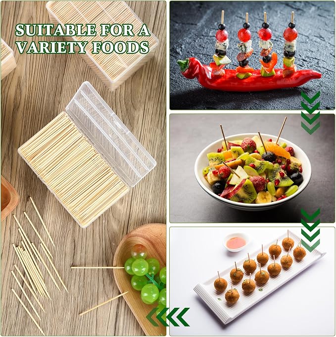Jerify 15000 Pcs Bamboo Wooden Toothpicks Bulk for Teeth Cleaning Round Wood Toothpicks with Clear Plastic Storage Box for Appetizers Food Party Barbecue