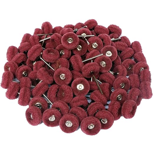 100pcs 1"" Abrasive Wheel Buffing Polishing Wheel Set for Rotary Tool, with 2.35mm Shaft for Rust Removal Deburring Metal Polishing Red 320#