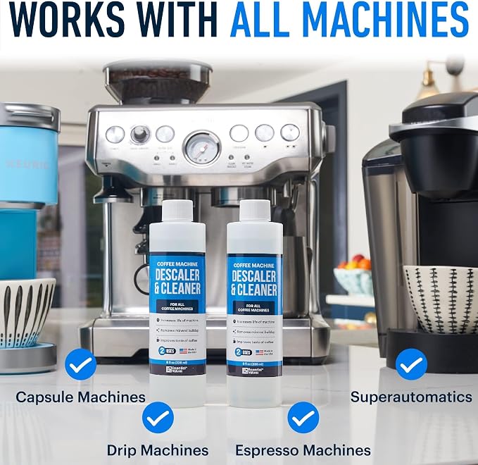 Essential Values Universal Descaling Solution, Made in the USA for Delonghi, Keurig, Breville,Nespresso (4 Uses) Coffee Machine Descaler Cleaner for all Automatic Coffee Makers & Espresso Machines