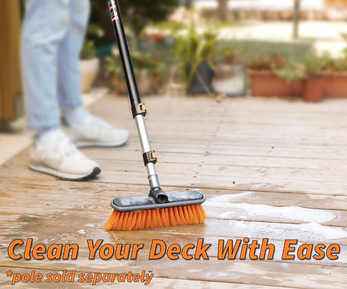 4-12 ft Window Washer Squeegee Kit with Extension Pole (20+ Reach) and Medium Bristle Deck Scrub Brush Head // Window, Car, Roof, Patio & Deck Cleaning Set // Telescopic Multi-Use Cleaning Tools
